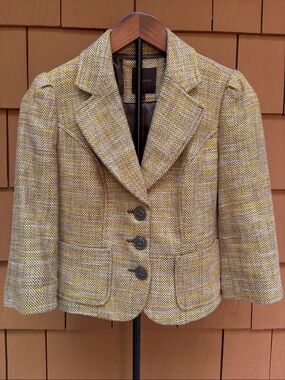 THE LIMITED | Y2K Yellow & White Textured Tweed Lined Blazer Jacket | Size XS